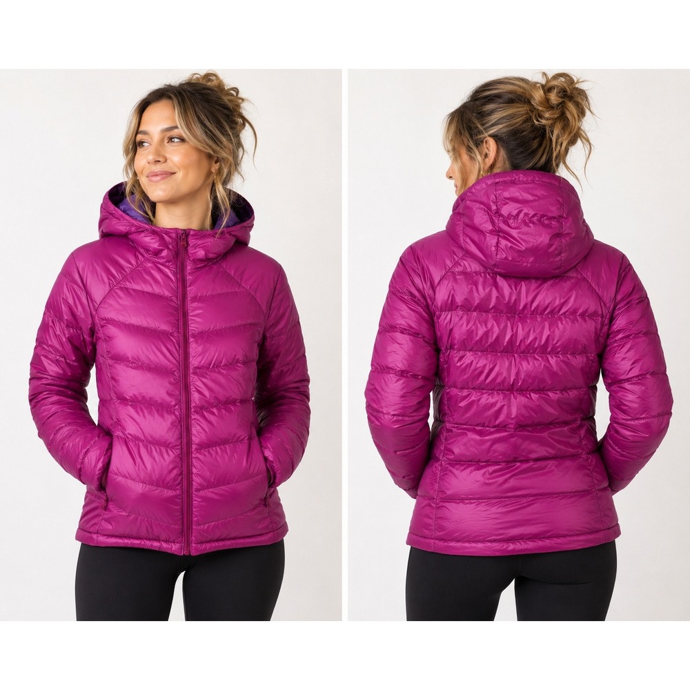 Uniqlo Ultra Light Down Jacket Womens Small Magenta Pink Hooded Puffer Packable